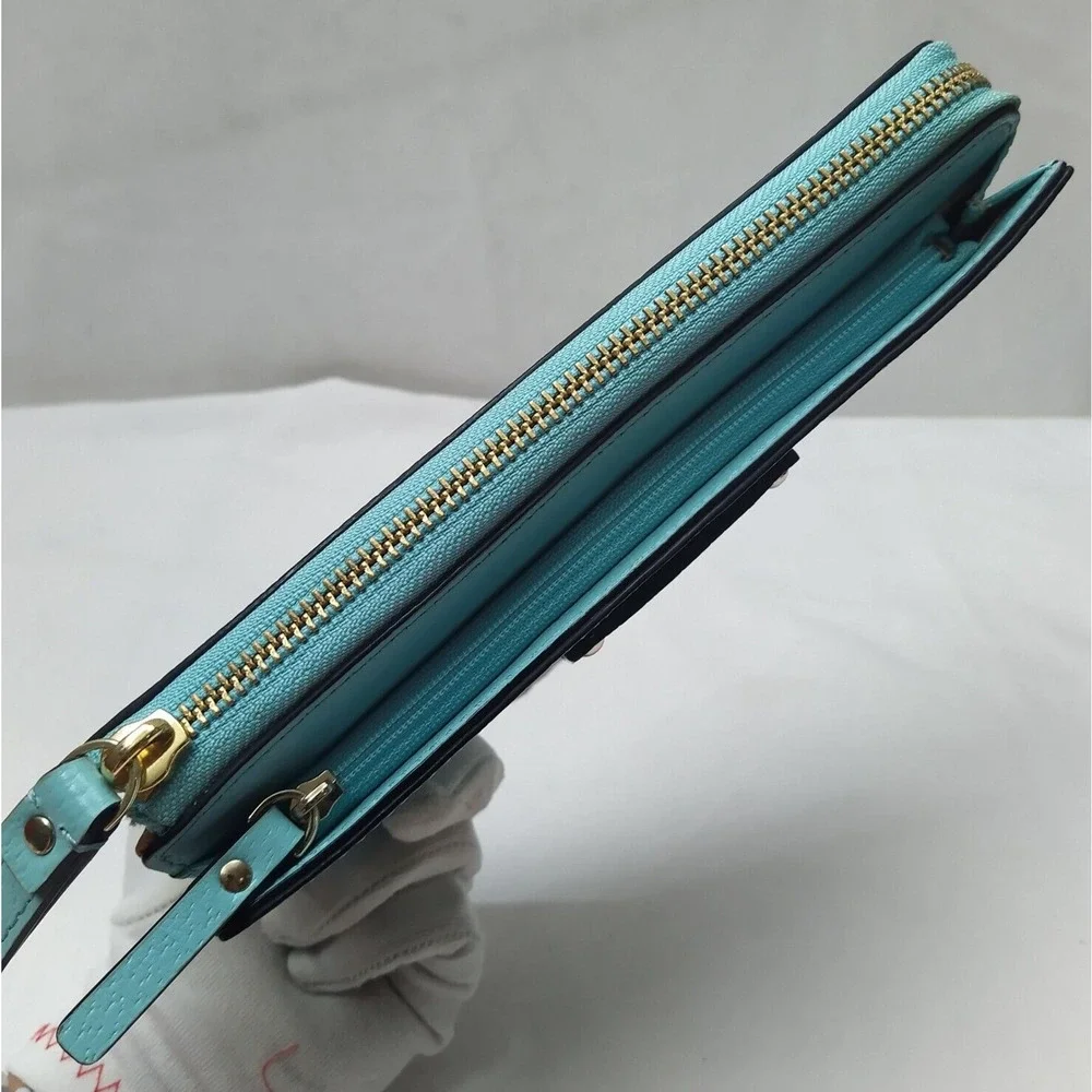 Kate Spade New York Blue Leather Credit Card Zipper Closure Wristlet - Wallet